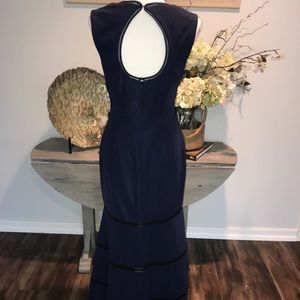 Spanish style, key hole, navy floor length dress